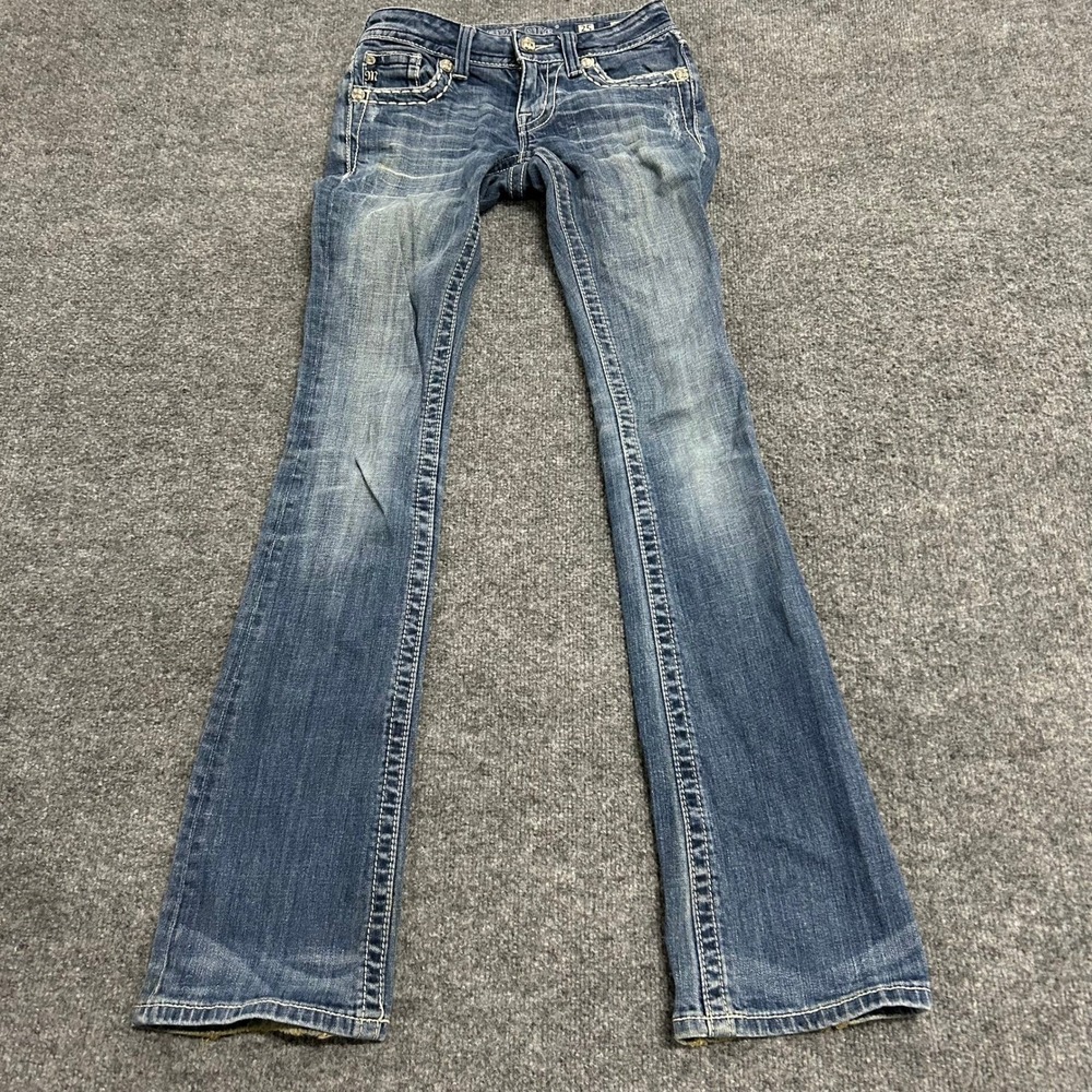 Miss Me Jeans Womens Size 25 Blue Bootcut Thick Stitch Rhinestone JE5369B2X